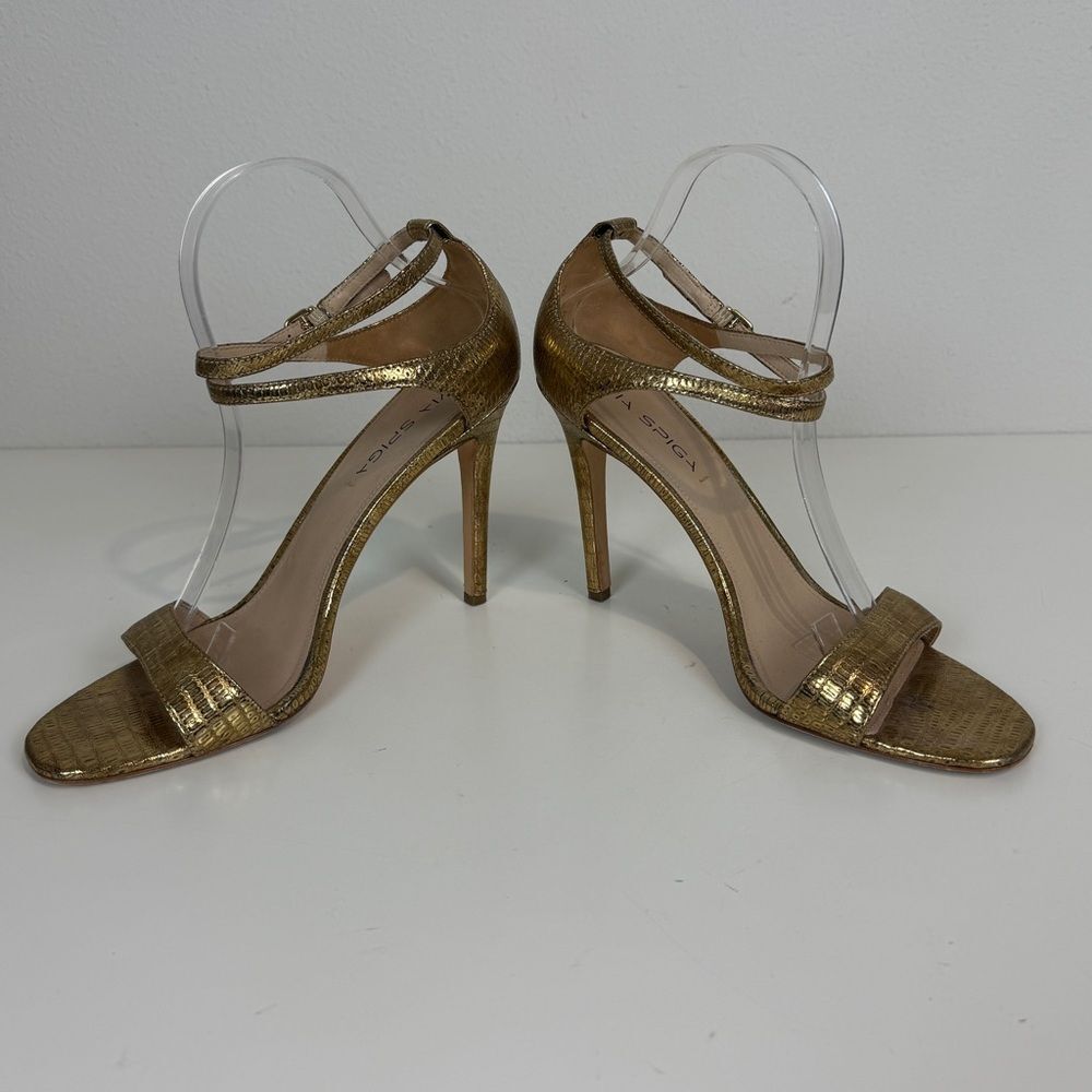 Via Spiga Gold Strappy Snakeskin Embossed Leather Heels 10 - Picture 3 of 10